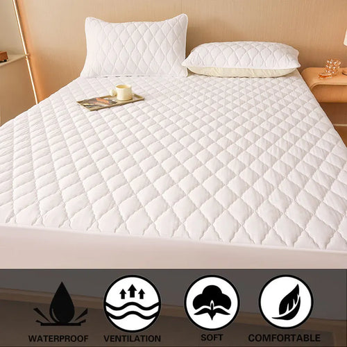 1PC Thicken Solid Color Checked Mattress Cover,Cotton-padded Breathable,Dust Proof,All SeasonsSuitable For The Bedroom, - vue 5 sur 10