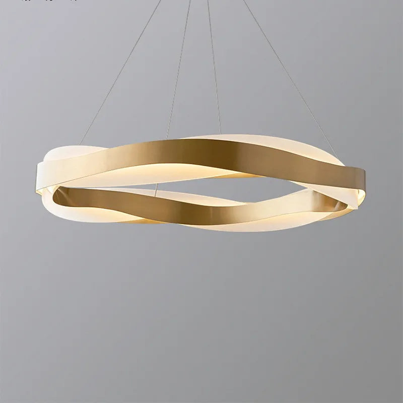 Modern LED chandelier with brushed crystal rings - vue 3 sur 12