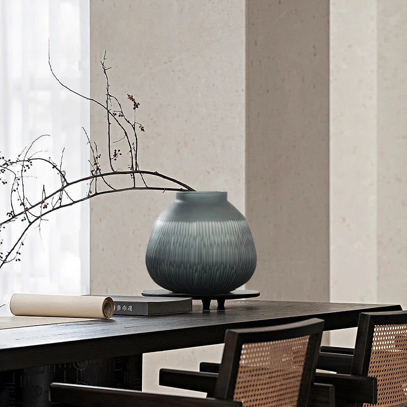 transparent glass vase with vertical pattern for soft flower decoration