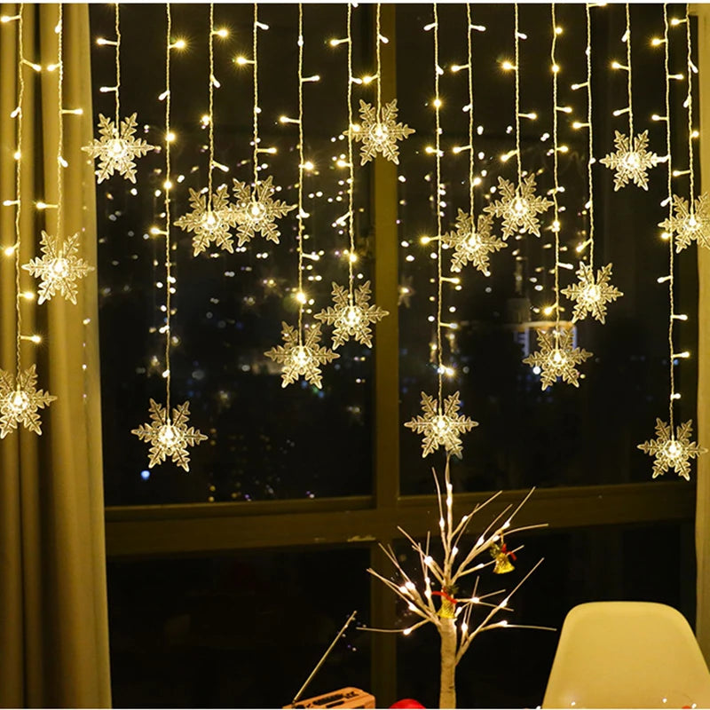 LED snowflake string lights for party and Christmas decorations - vue 4 sur 12