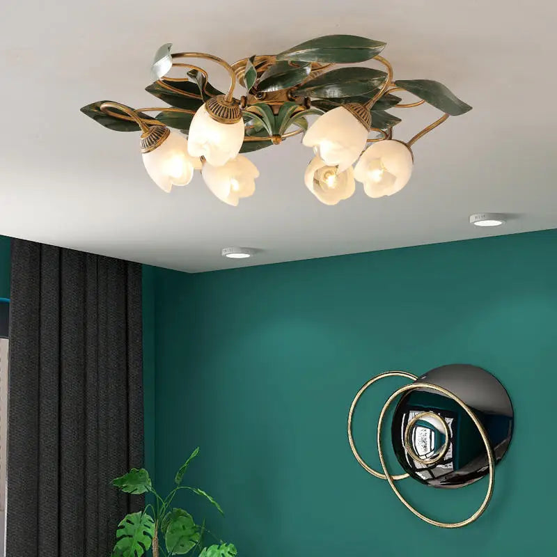 French vintage floral copper ceiling lantern for bedroom and living room - vue 3 sur 6