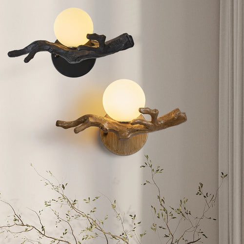 Vintage LED wall light in resin tree branch design - vue 2 sur 10