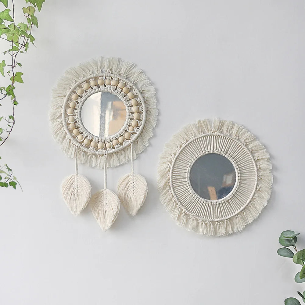 Boho style macramé wall mirror for home decoration