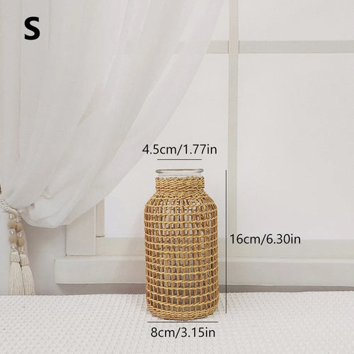 woven rattan vase for dried flowers retro decoration - vue 8 sur 8