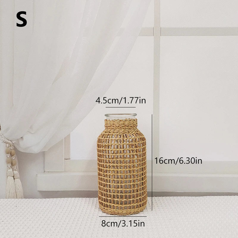 woven rattan vase for dried flowers retro decoration - vue 7 sur 8