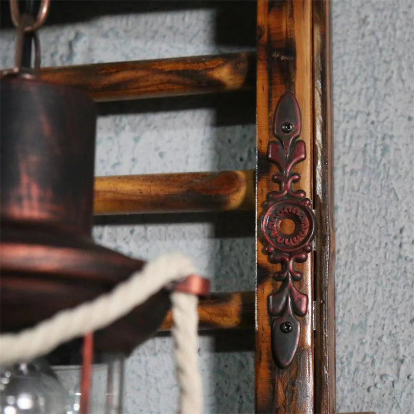 Japanese retro LED lamp in hemp and bamboo for restaurant - vue 5 sur 7