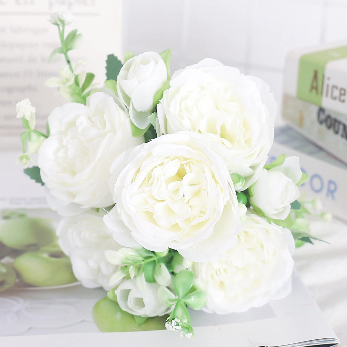 Artificial silk peony and hydrangea bouquet for wedding and home decoration - vue 23 sur 40