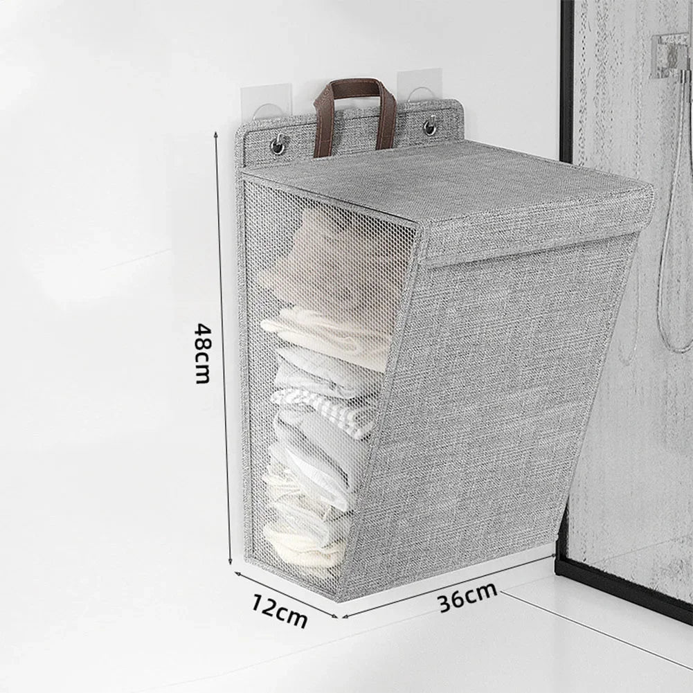 Multifunctional wall-mounted foldable adhesive laundry basket for clothes - vue 8 sur 10