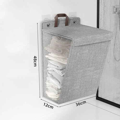 Multifunctional wall-mounted foldable adhesive laundry basket for clothes - vue 9 sur 10