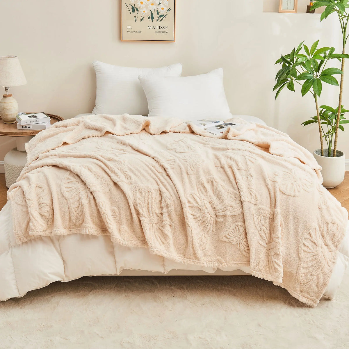 Soft jacquard sherpa throw with check pattern for living room or bedroom - vue 4 sur 6