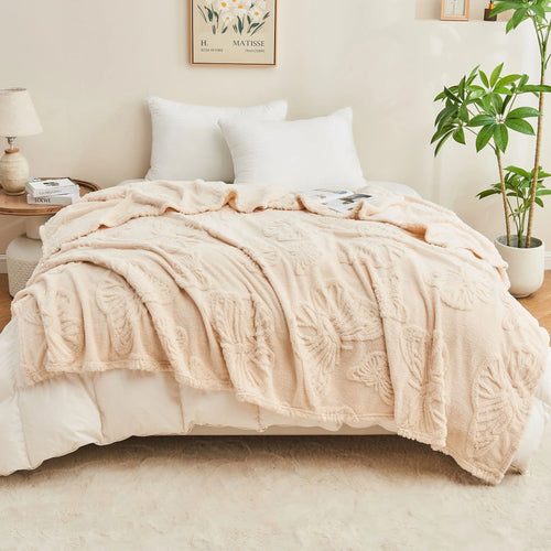 Soft jacquard sherpa throw with check pattern for living room or bedroom - vue 5 sur 6
