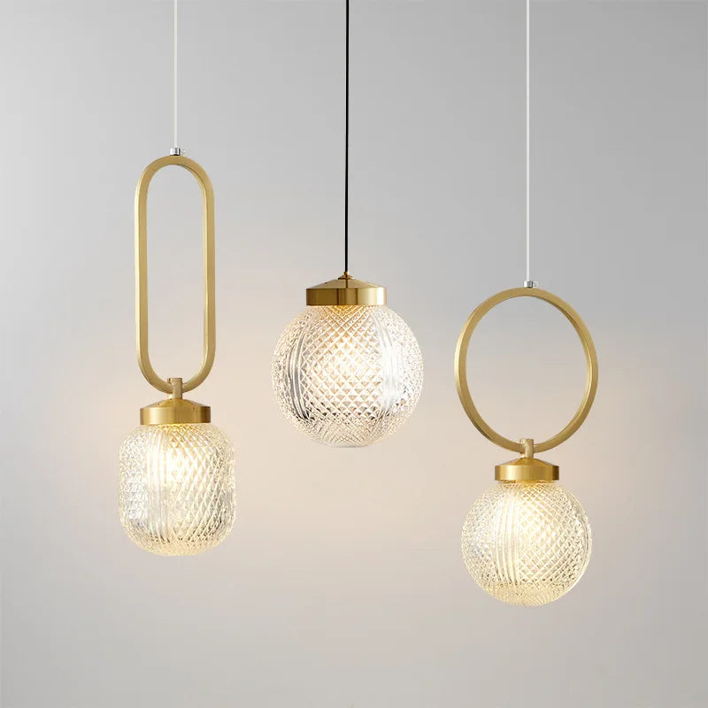 Modern copper pendant light with clear glass cord