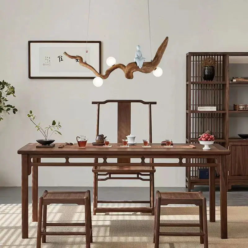 Zen resin pendant light in Chinese style for interior decor - vue 5 sur 7