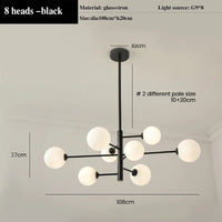 Modern LED copper chandelier with frosted glass ball