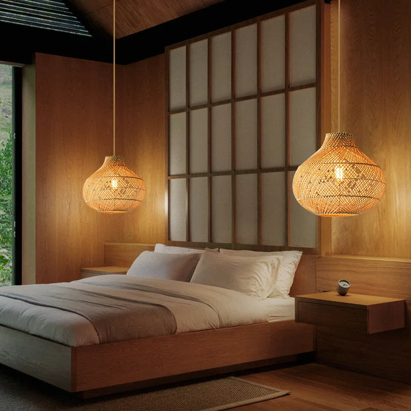 Woven rattan pendant light for creative indoor lighting