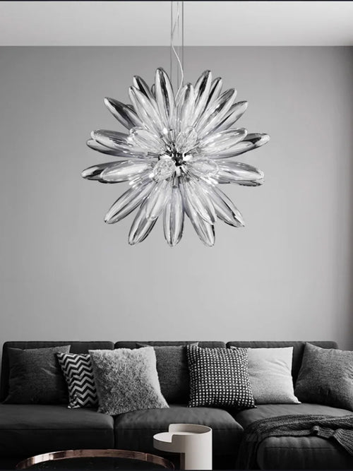 Design LED chandelier with glass shade and elegant glossy finish - vue 4 sur 12