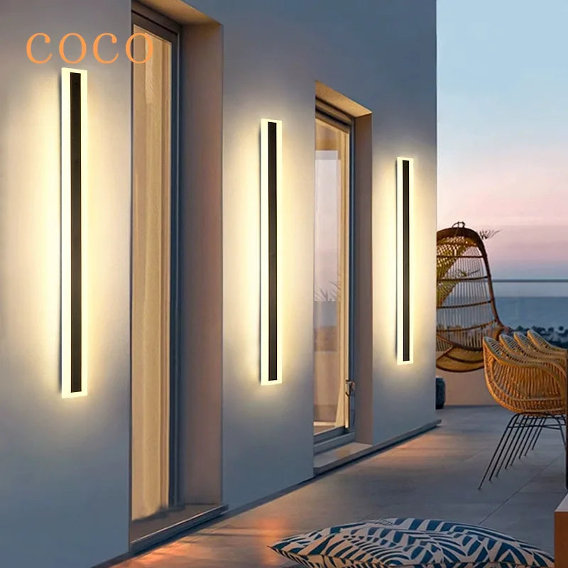 Waterproof LED wall light with long decorative outdoor strip and touch switch