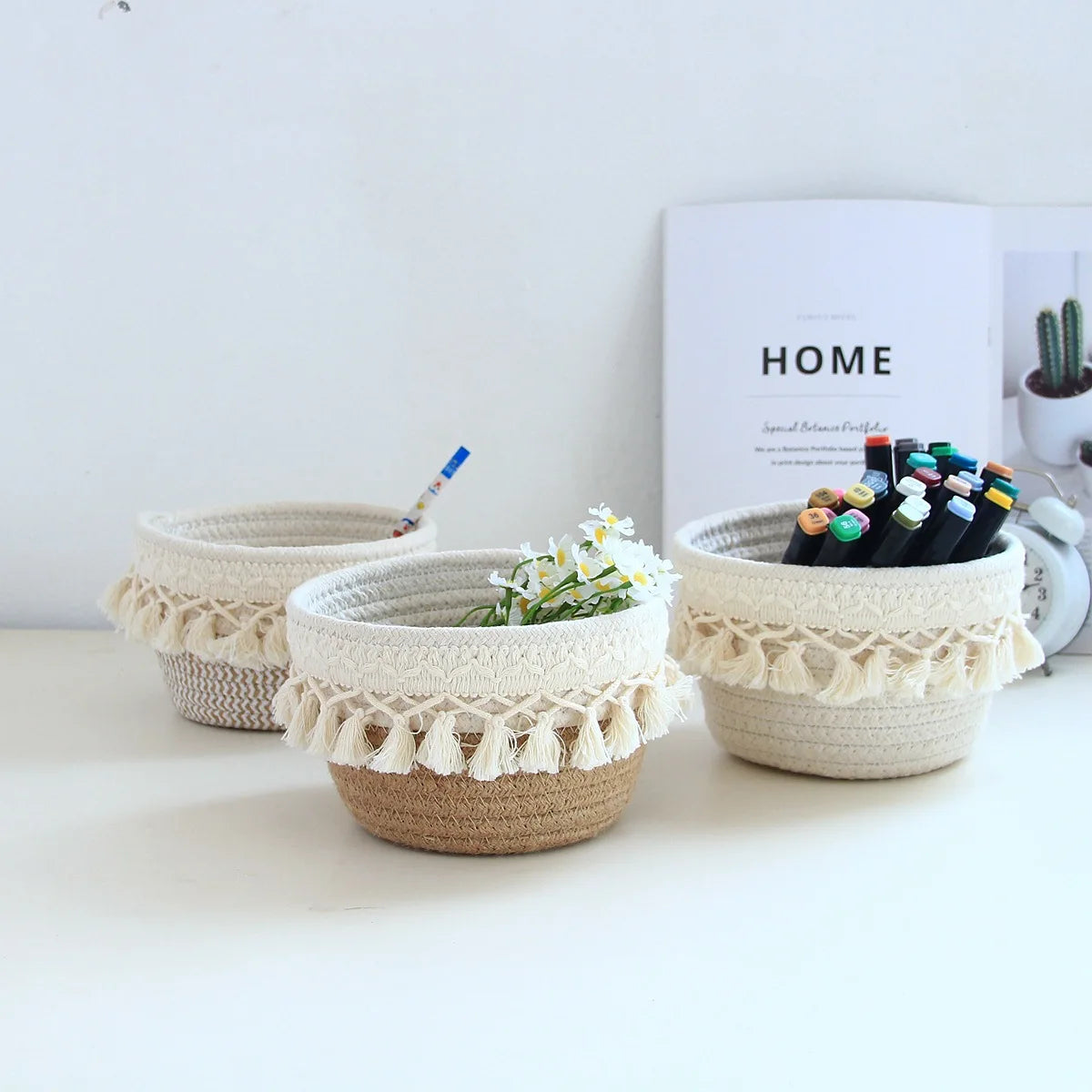 minimalist cotton rope pen storage box