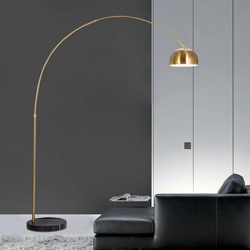 Nordic luxury electroplated adjustable arc floor lamp with marble base and remote control, LED