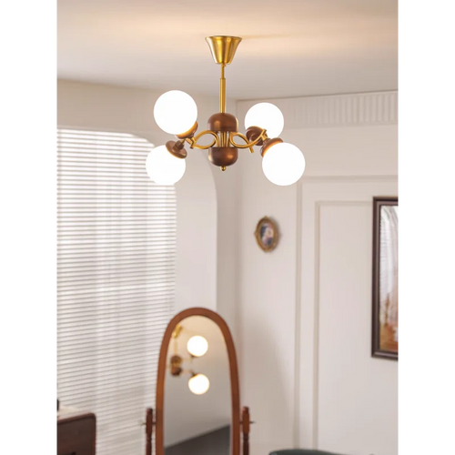 American retro wood and glass magic bean chandelier - vue 5 sur 9