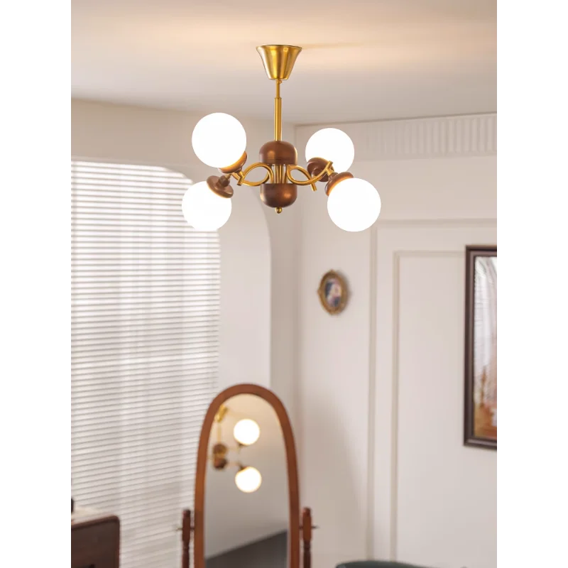 American retro wood and glass magic bean chandelier - vue 5 sur 9