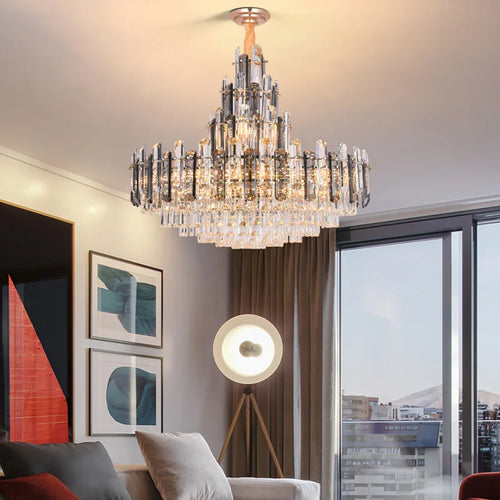 Modern dimmable oval crystal LED chandelier, trendy 2022 design - vue 6 sur 11