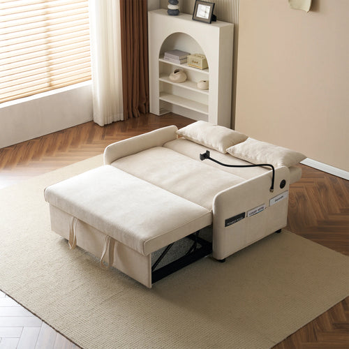 Modern double folding sofa bed, multi-functional with adjustable backrest, cell phone holder &amp; USB charging station - vue 5 sur 6