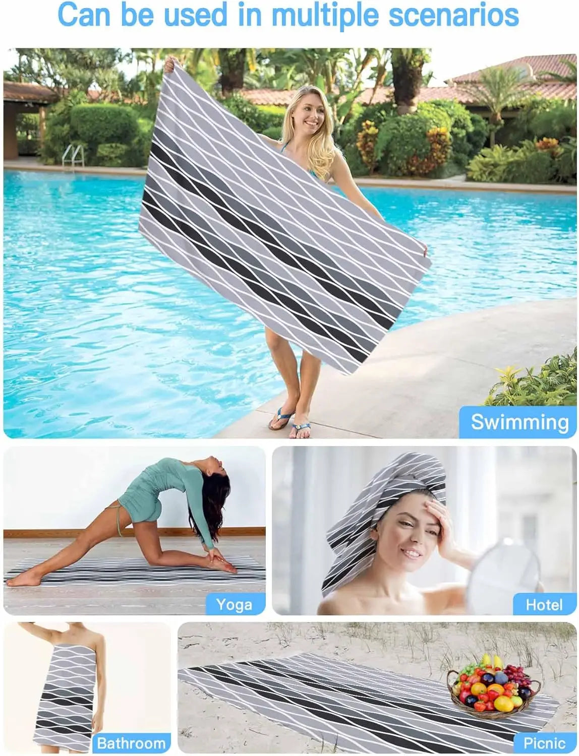 Abstract wave pattern quick dry beach towel - vue 6 sur 6