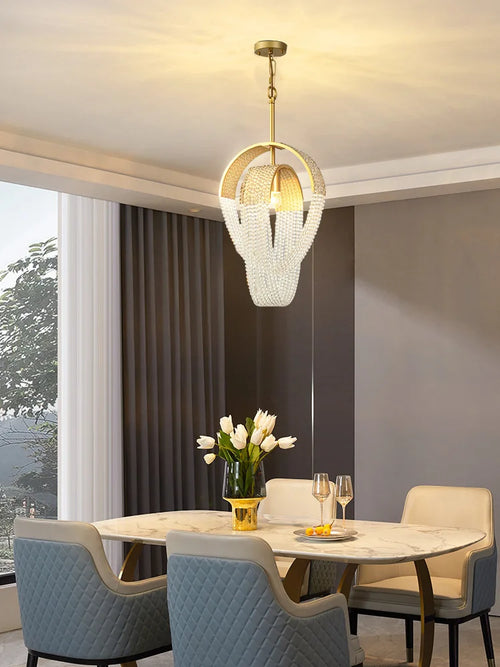 Modern nordic crystal chandelier with LED and tassels - vue 7 sur 14