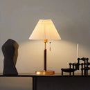 Vintage wooden floor lamp with elegant pleated fabric design