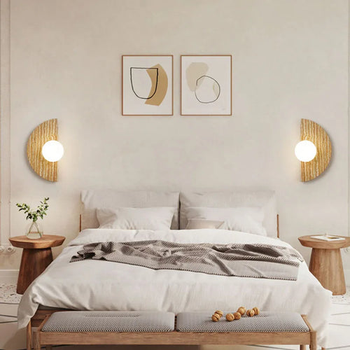 Artistic natural stone wall light with semicircle white glass - vue 3 sur 7