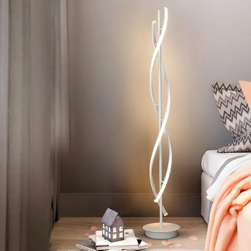 Modern aluminium spiral LED floor lamp for living room, bedroom or study
