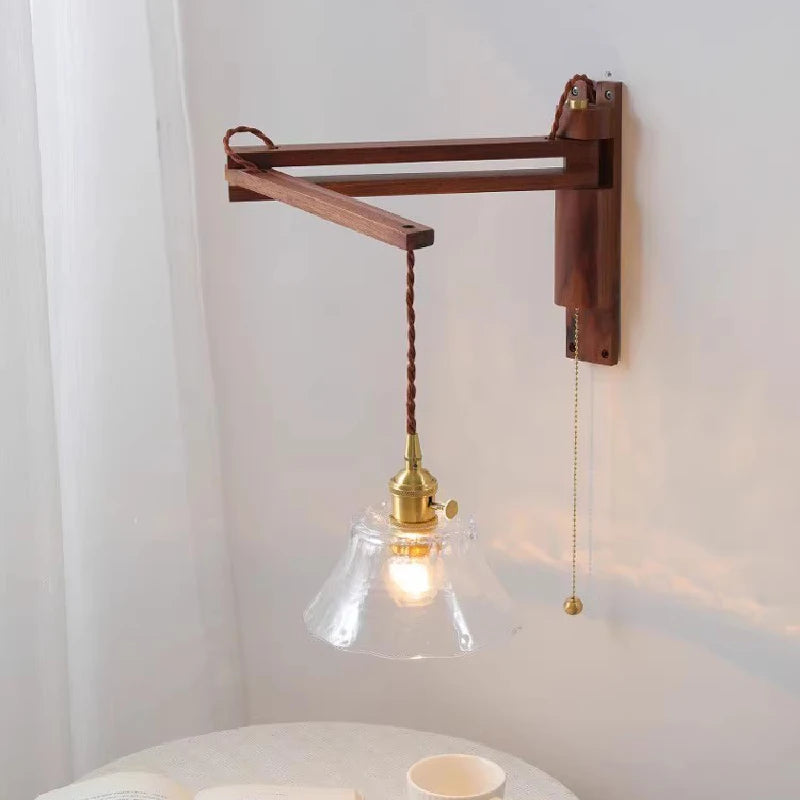 Foldable wooden and glass wall light nordic retro style