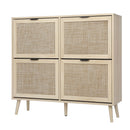 Shoe Cabinet Retro Country House Style, with 4 Rattan Flaps, Wooden Shoe Rack, Shoe Storage Chest for 20-36 Pairs of Shoes