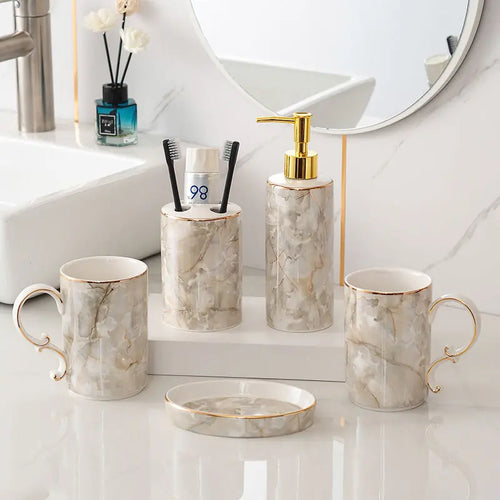 decorative and practical marbled ceramic bathroom accessories - vue 13 sur 18