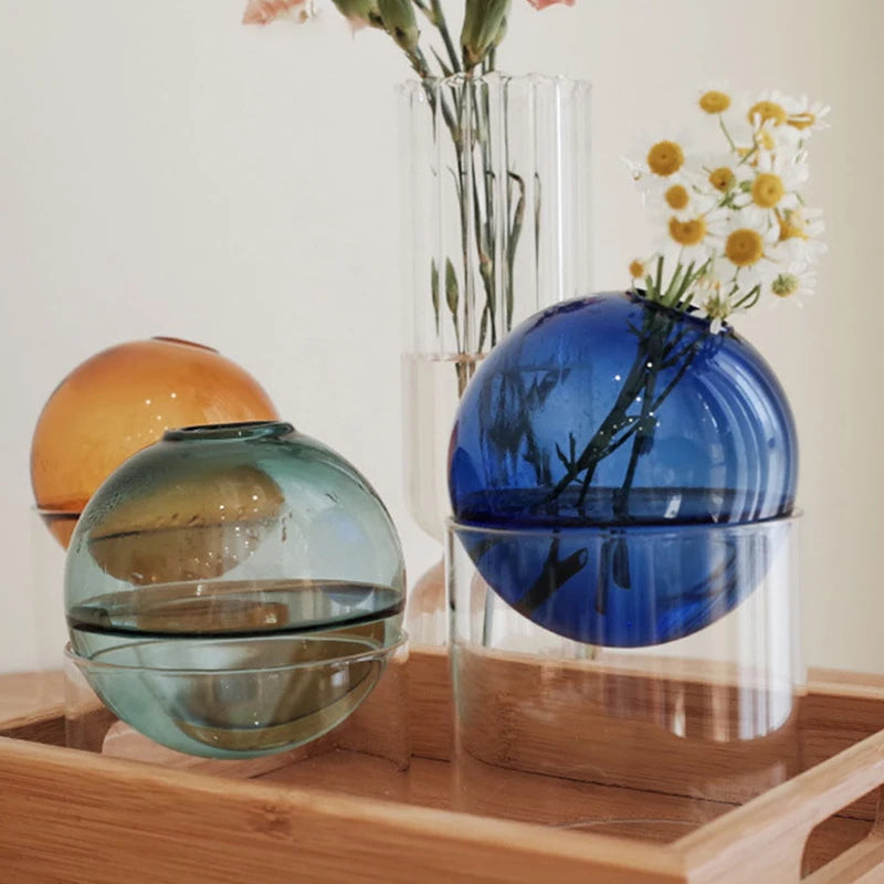 mini round glass vase for eco-friendly hydroponic decoration