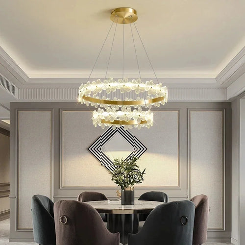 Nordic style K9 crystal chandelier with petal ring and LED - vue 4 sur 17