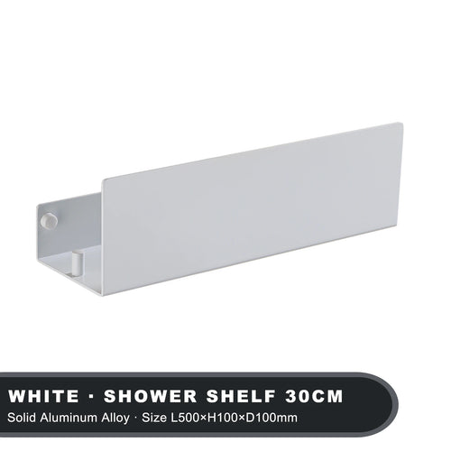wall mounted storage shelf with aluminum hooks for kitchen and shower - vue 12 sur 15