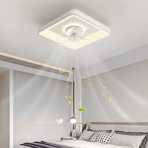 Modern LED ceiling light with fan and remote control - vue 2 sur 14