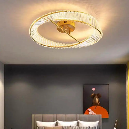 Modern gold chandelier with LED crystal rings - vue 4 sur 9