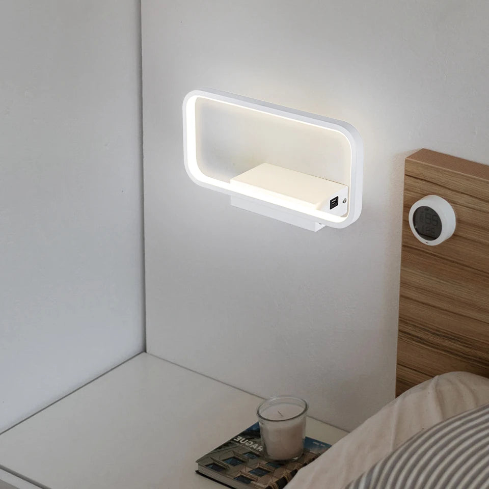Modern touch wall light with dimmer and wireless USB charging - vue 5 sur 10