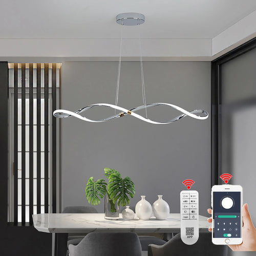 lustre led moderne suspendu avec éclairage et télécommande - vue 2 sur 8