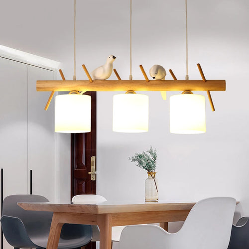 Nordic solid wood chandelier with birds - vue 5 sur 9