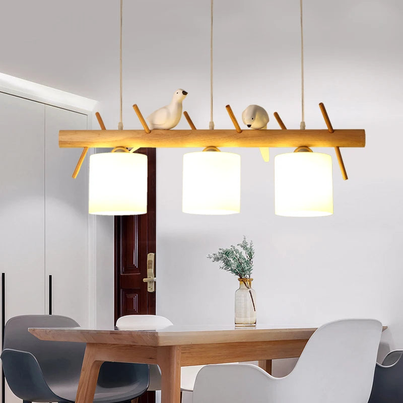 Nordic solid wood chandelier with birds - vue 4 sur 9