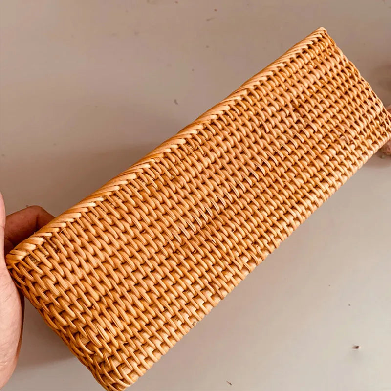 Handwoven rectangular rattan storage baskets for organising and decoration - vue 6 sur 8