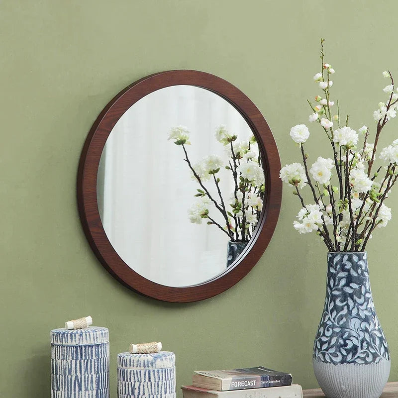 Vintage ash wood wall mirror for bathroom