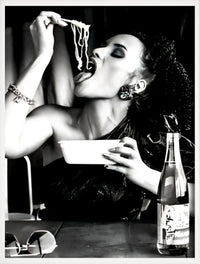 Wall art poster women drinking wine and eating spaghetti home decor gift