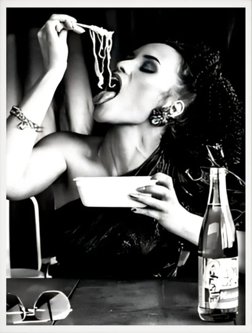 Wall art poster women drinking wine and eating spaghetti home decor gift