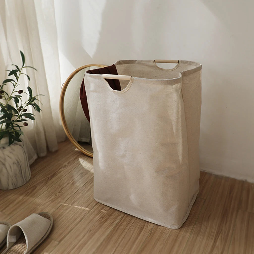 Foldable cotton and linen laundry basket large capacity waterproof - vue 4 sur 7