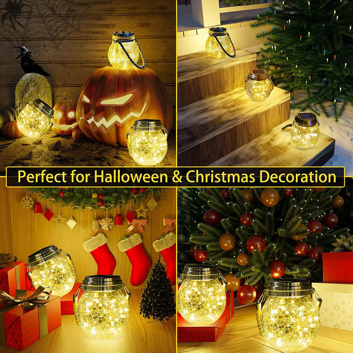 Hanging solar crackle glass lamp for garden and outdoor use - vue 4 sur 9